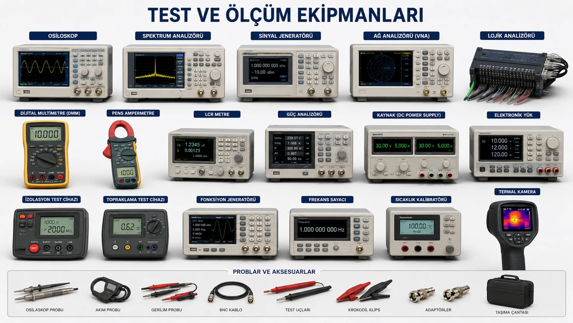 Tüm test ve ölçüm ekipmanları